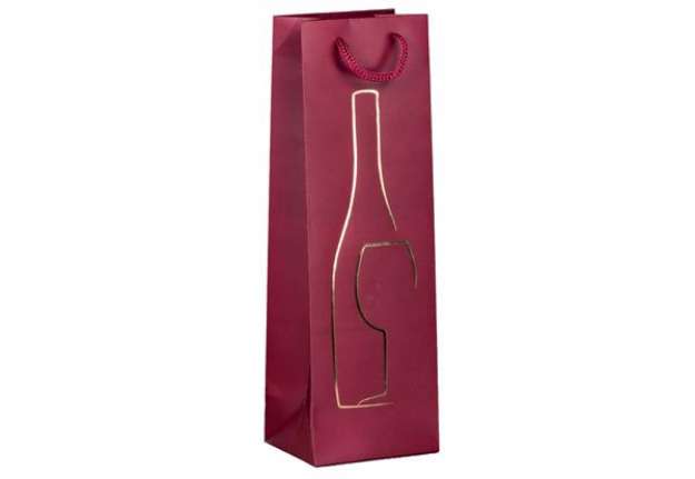 Immagine di Shopper portabottiglie - con manici in corda - 12 x 37 x 9 cm - rosso - Rex Sadoch