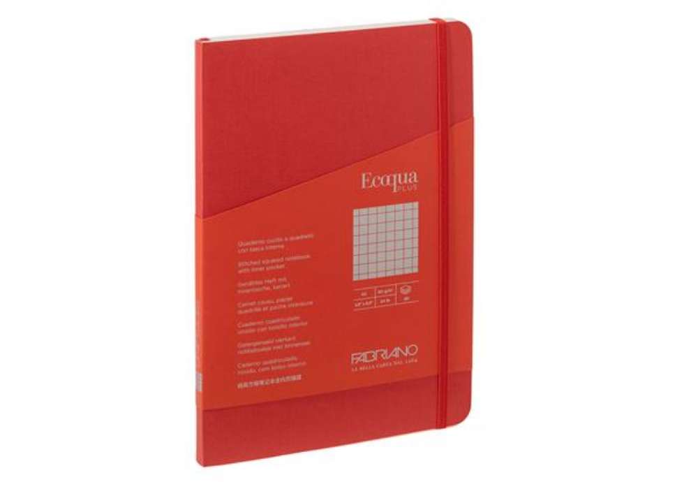 Immagine di Taccuino Ecoqua Plus - con elastico - rilegatura cucita - A5 - 5 mm - 80 fogli - lampone - Fabriano
