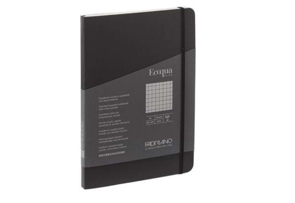 Immagine di Taccuino Ecoqua Plus - con elastico - rilegatura cucita - A5 - 5 mm - 80 fogli - nero - Fabriano