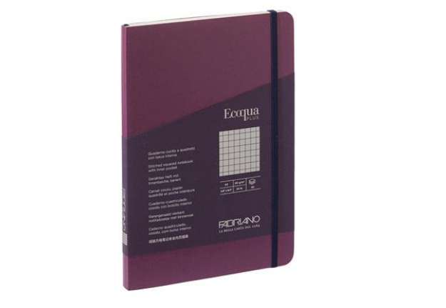 Immagine di Taccuino Ecoqua Plus - con elastico - rilegatura cucita - A5 - 5 mm - 80 fogli - vino - Fabriano