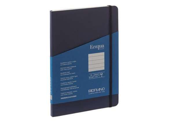 Immagine di Taccuino Ecoqua Plus - con elastico - rilegatura cucita - A5 - 5 mm - 80 fogli - righe - blu scuro -