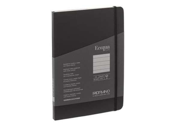 Immagine di Taccuino Ecoqua Plus - con elastico - rilegatura cucita - A5 - 5 mm - 80 fogli - righe -  nero - Fab