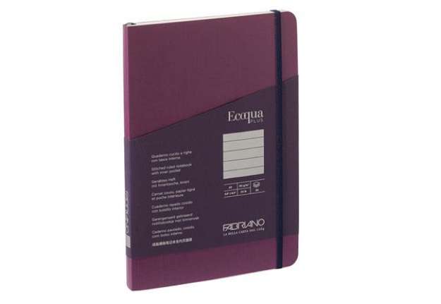 Immagine di Taccuino Ecoqua Plus - con elastico - rilegatura cucita - A5 - righe - 80 fogli - vino - Fabriano