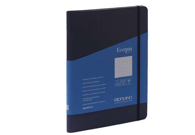 Immagine di Taccuino Ecoqua Plus - con elastico - spiralato - A5 - 70 fogli - puntinato - blu scuro - Fabriano
