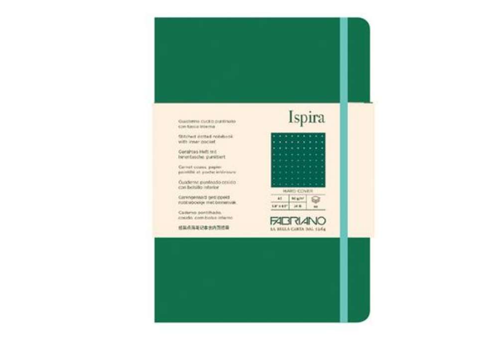 Immagine di Taccuino Ispira - con elastico - copertina rigida - A5 - 96 fogli - puntinato - verde - Fabriano