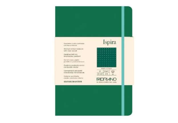 Immagine di Taccuino Ispira - con elastico - copertina rigida - A5 - 96 fogli - puntinato - verde - Fabriano