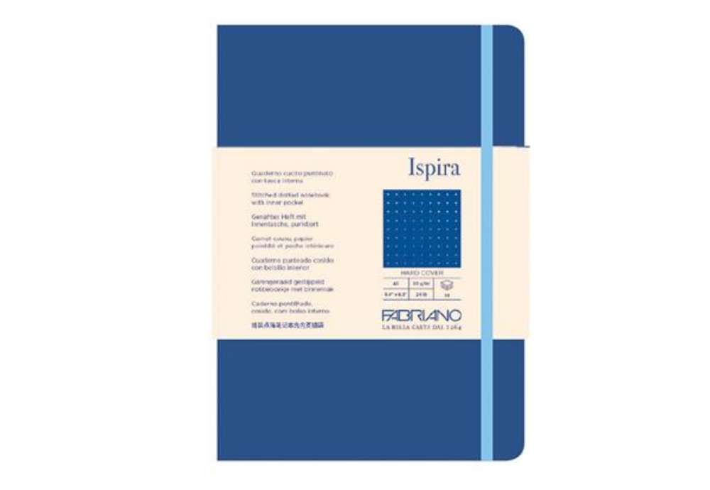 Immagine di Taccuino Ispira - con elastico - copertina rigida - A5 - 96 fogli - puntinato - blu royal - Fabriano