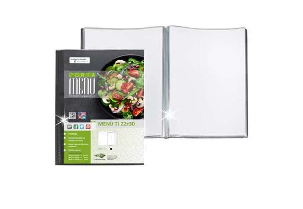 Immagine di Porta menù TI - 2 buste - personalizzabile - 22 x 30 cm - nero - Sei Rota