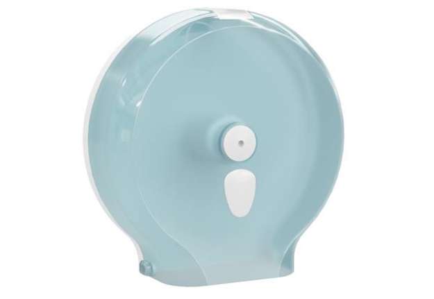 Immagine di Dispenser per carta igienica Maxi Jumbo - 370 x 130 x 130 mm - bianco / azzurro - Replast