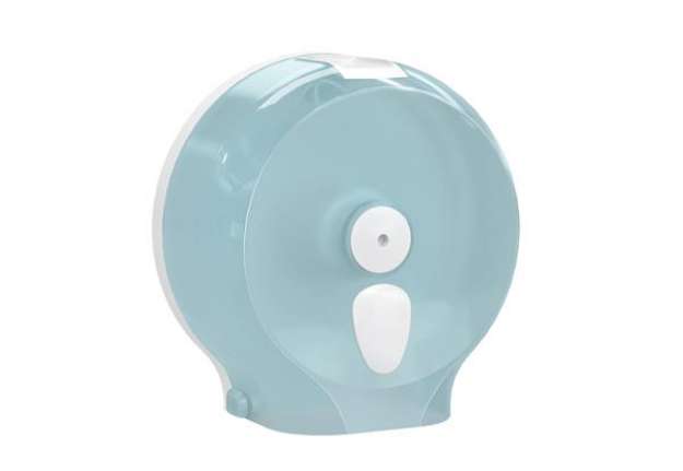 Immagine di Dispenser per carta igienica Mini Jumbo - 270 x 130 x 265 mm - bianco / azzurro - Replast