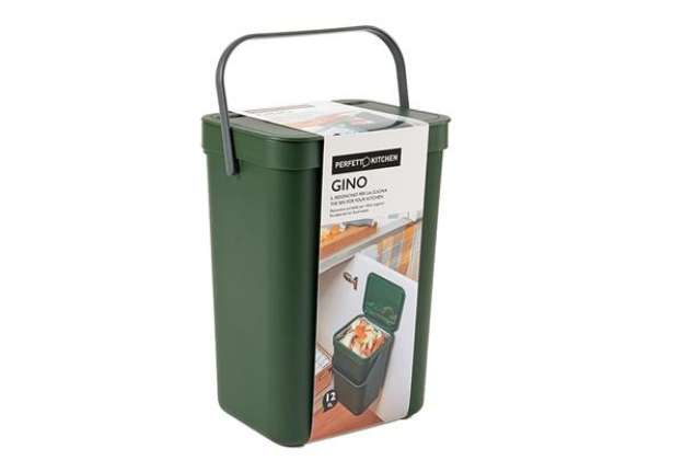 Immagine di Pattumiera Gino - per rifiuti organici - 24 x 19 x 35,5 cm - 12 lt - verde bosco - Perfetto