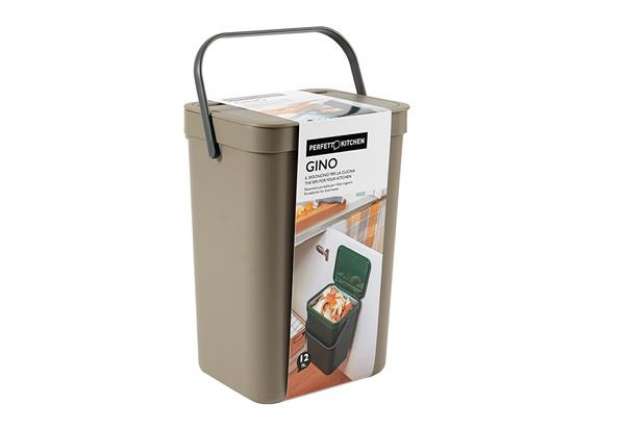 Immagine di Pattumiera Gino - per rifiuti organici - 24 x 19 x 35,5 cm - 12 lt - marrone - Perfetto