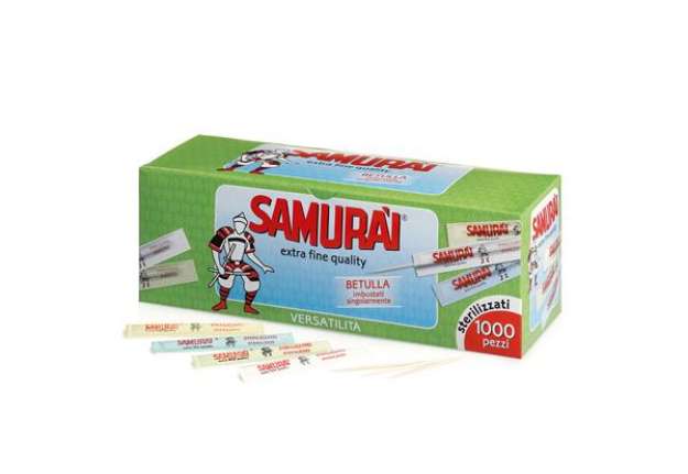 Immagine di Stuzzicadente - doppia punta - in betulla - imbustato singolarmente - Samurai Party - conf. 1000 pez