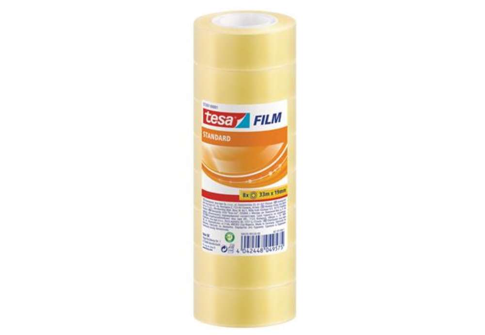 Immagine di Nastro adesivo Tesafilm - 19 mm x 33 m - PP - trasparente - Tesa - torre 8 pezzi