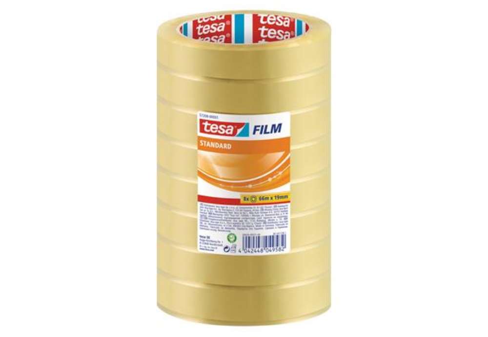 Immagine di Nastro adesivo Tesafilm - 19 mm x 66 m - PP - trasparente - Tesa - torre 8 pezzi