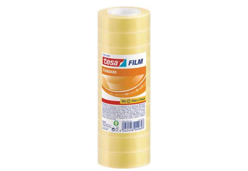 Immagine di Nastro adesivo Tesafilm - 15 mm x 33 m - PP - trasparente - Tesa - torre 10 pezzi