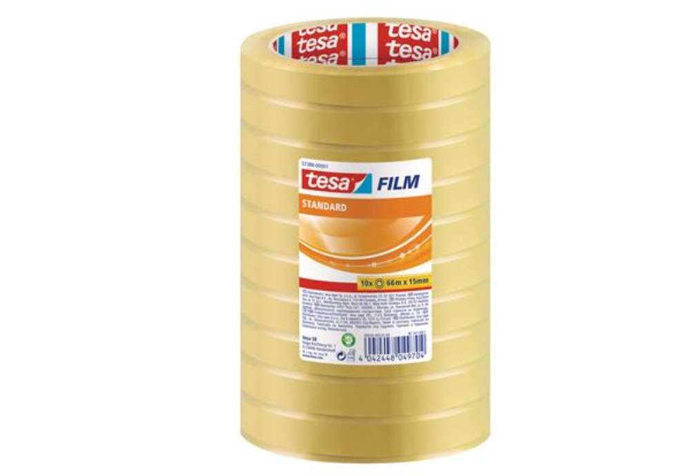 Immagine di Nastro adesivo Tesafilm - 15 mm x 66 m - PP - trasparente - Tesa - torre 10 pezzi