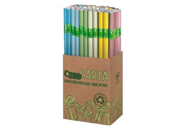 Immagine di Rotolo carta regalo - 2 m x 70 cm - fantasie righe e pois - Rex Sadoch - espositore 50 pezzi