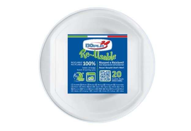 Immagine di Scodella riutilizzabile - rotonda - diametro 17 cm - 630 ml - PS reuse - bianco - Dopla - conf. 20 p