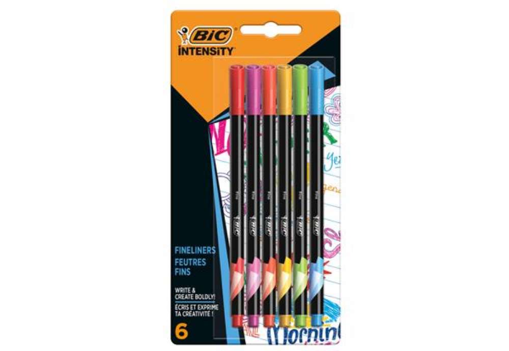 Immagine di Fineliner Intensity - punta 0,8 mm - tratto 0,4 mm - colori assortiti Rainbow - Bic - astuccio 6 pez