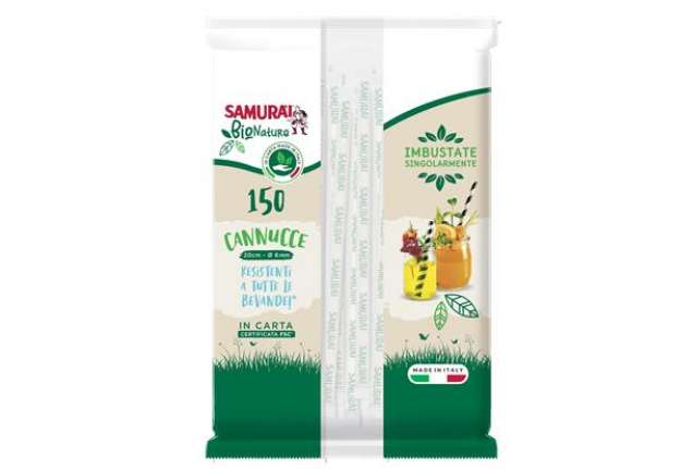 Immagine di Cannuccia in carta - 20 cm - bianco/bianco-avana - imbustata singolarmente - Samurai Party - conf. 1