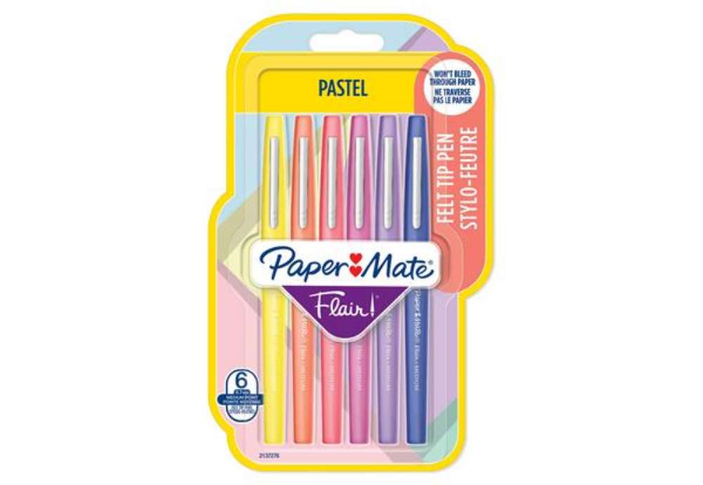 Immagine di Pennarello Flair Nylon - punta feltro - 1,10mm - colori assortiti Pastel - Papermate - conf. 6 pezzi