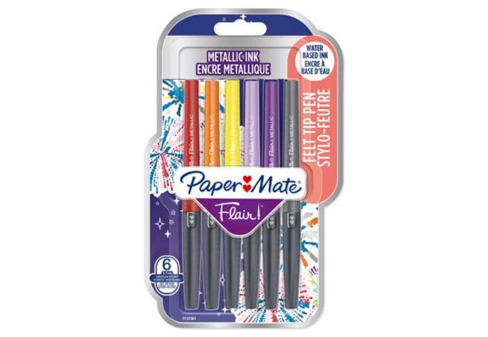 Immagine di Pennarello Flair Nylon - punta feltro - 1,10mm - colori assortiti Metallic - Papermate - conf. 6 pez
