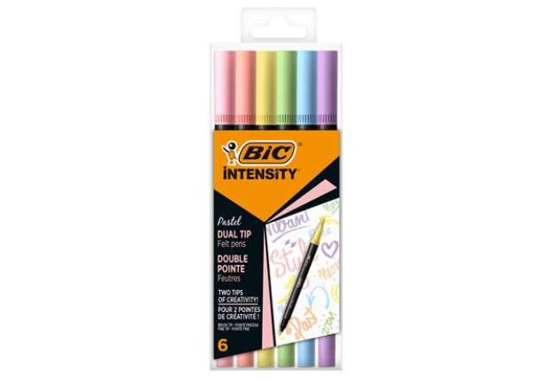 Immagine di Pennarello Intensity Pastel - dual tip brush - colori assortiti - Bic - conf. 6 pezzi