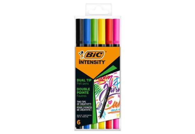 Immagine di Pennarello Intensity Intense - dual tip brush - colori assortiti - Bic - conf. 6 pezzi