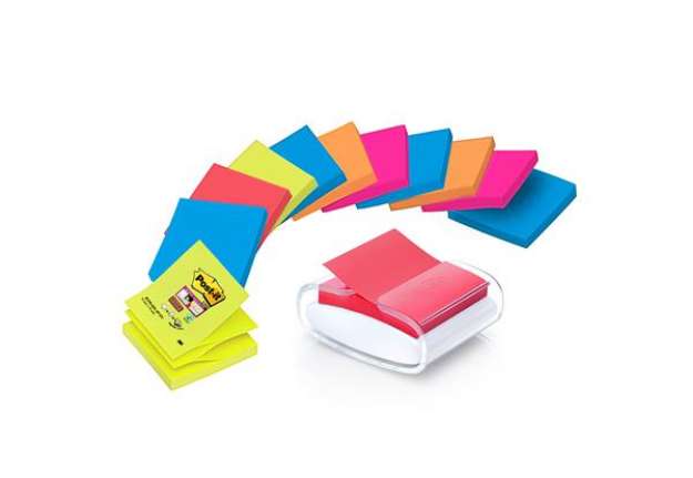 Immagine di Dispenser Pro Post-it Super Sticky Z Notes - PRO-W-12SSCOL-R330 - 76 x 76 mm - colori assortiti - 12