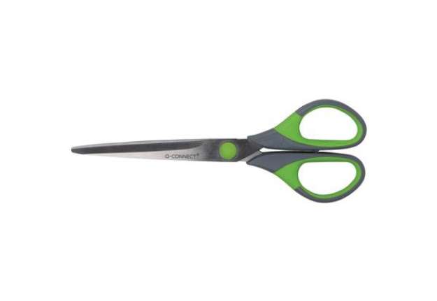 Immagine di Forbici in blister Q-Connect Softgrip lame simmetriche grigio/verde 17,5 cm KF00753