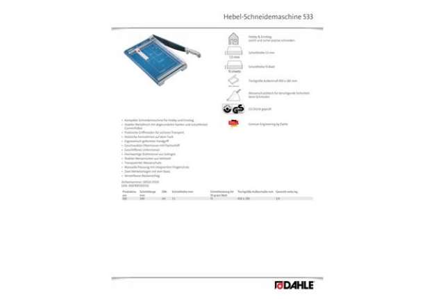 Immagine di Taglierina a leva Dahle con pressino manuale max 15 fogli - luce 330-1,5 mm blu  R000533