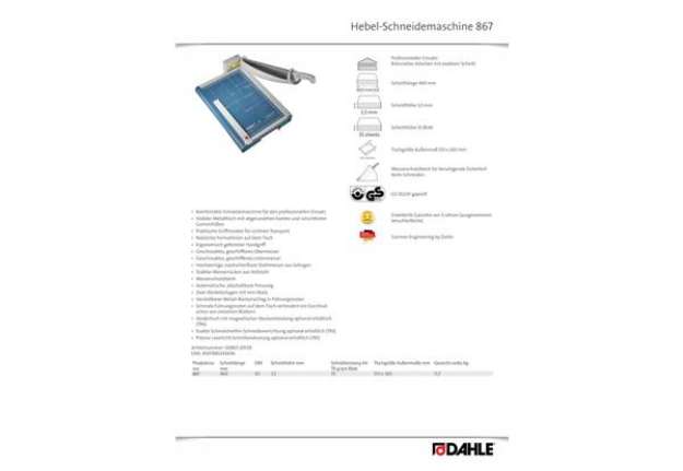 Immagine di Taglierina a leva Dahle con pressino automatico blu luce 460-3,5 mm R000867