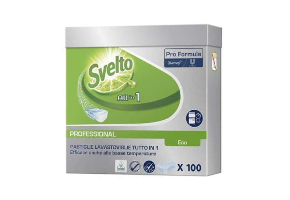 Immagine di Detergente per lavastoviglie 3 in 1 Svelto ECO Professional Pro Formula bianco conf. 100 pastiglie -