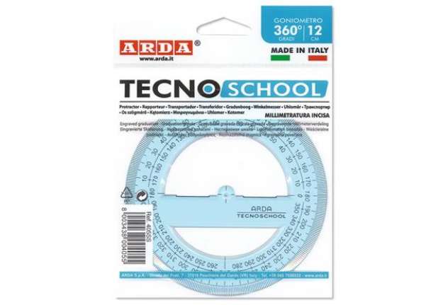 Immagine di Goniometro ARDA Linea Tecnoschool polistirolo termoresistente azzurro trasparente 360° 12 cm - 405SS