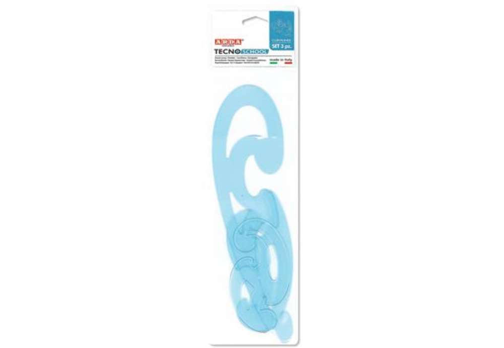 Immagine di Set curvilinee ARDA Serie Tecnoschool polistirolo termoresistente azzurro trasparente  Conf. 3 pezzi