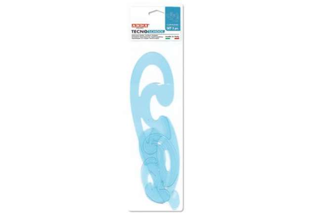 Immagine di Set curvilinee ARDA Serie Tecnoschool polistirolo termoresistente azzurro trasparente  Conf. 3 pezzi