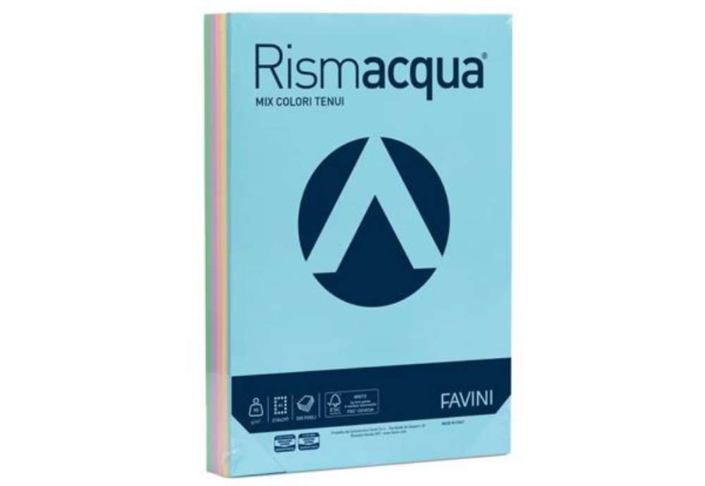 Immagine di Carta colorata Favini Rismacqua colori tenui 90 g/m² A4 mix 5 colori - Risma da 300 fogli - A66X324