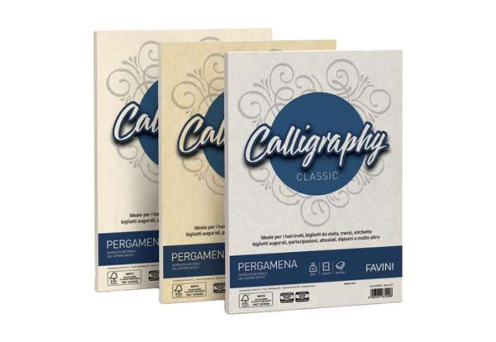 Immagine di Carta pergamena FAVINI Calligraphy per lettere da stampare, finitura liscia 90 g/m² A4 oro 03  50 fo