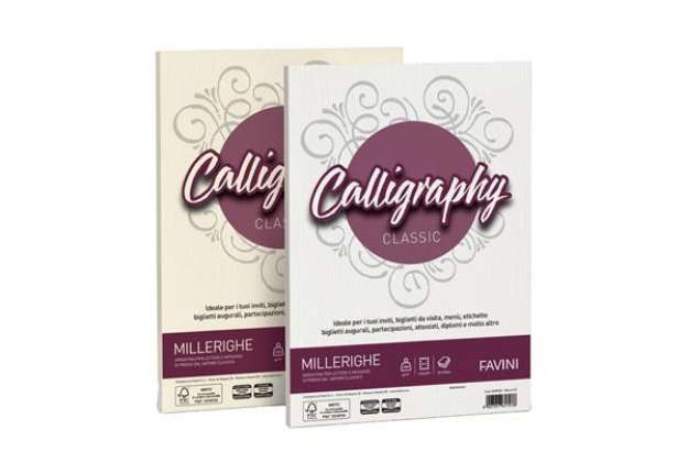 Immagine di Carta pergamena Favini Calligraphy Millerighe liscia fondo rigato 100 g/m² A4 avorio 02 50 fogli - A