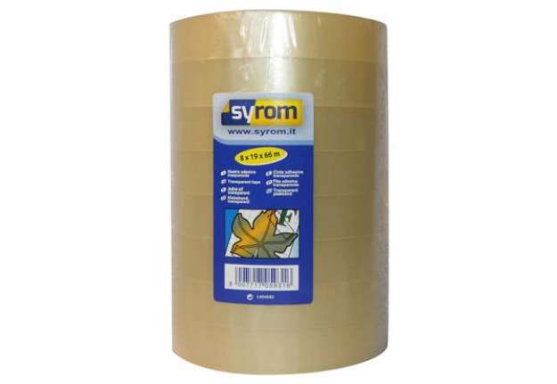 Immagine di Nastro adesivo Noisy SYROM formato 19 mm x 66 m ppl trasparente torre da 8 rotoli - 5931