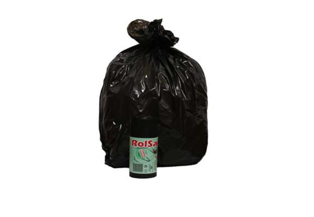 Immagine di Sacchi immondizia per rifiuti inorganici Rolsac 27 L 50x60 cm - 16 µm nero - rotolo da 20 pezzi - 10