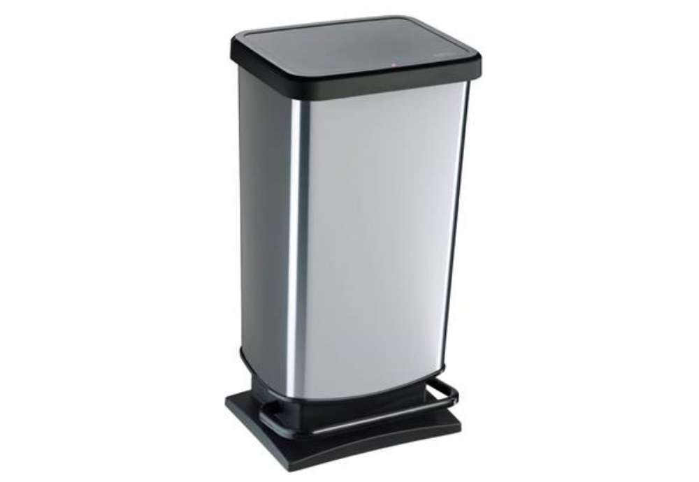 Immagine di Cestino gettacarte Rotho PASO Metal rettangolare a pedale silver - 40 L - F600060