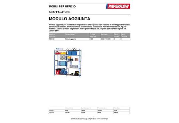 Immagine di Modulo aggiuntivo scaffalatura Paperflow RANG'ECO regolabile 100x34x200 cm blu - K605131