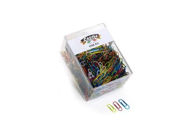 Immagine di Fermagli Leone Gran Mix in filo colorato metallizzato misure assortite scatola da 500 g FX500GMIX