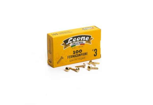 Immagine di Fermacampioni Leone Dell'Era in acciaio testa bombata N.3 16 mm ottone scatola da 100 pz. - FC3