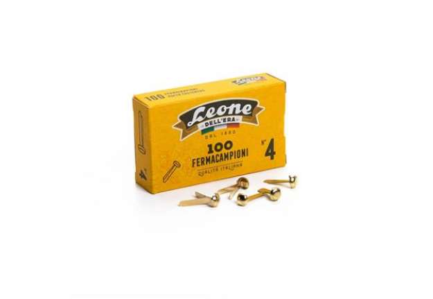 Immagine di Fermacampioni Leone Dell'Era in acciaio testabombata N.4 20 mm ottone scatola da 100 pz. - FC4