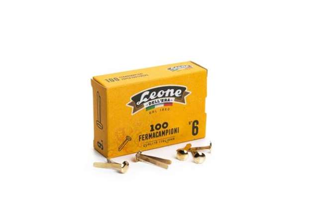 Immagine di Fermacampioni Leone Dell'Era in acciaio testa bombata N.6 27 mm ottone scatola da 100 pz. - FC6