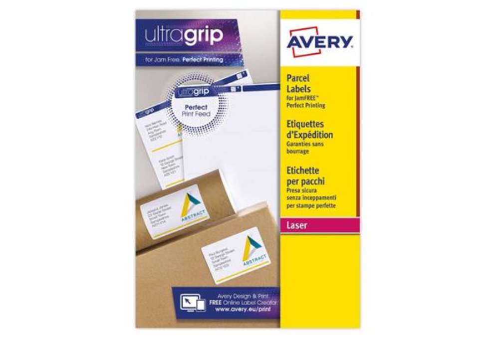 Immagine di Etichette bianche per indirizzi AVERY Ultragrip™ 99,1x57 mm - 10 et/foglio - stampanti laser cf. 100
