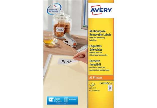 Immagine di Etichette bianche rimovibili AVERY 17,8x10 mm - 270 et/foglio - stampanti laser/inkjet Conf. 25 fogl